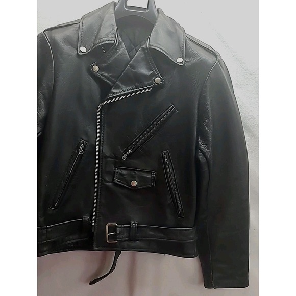 Vintage 1970s 80s Unbranded Dbl Leather Motorcycle Jacket 48" Chest Circumfrence - Picture 6 of 16